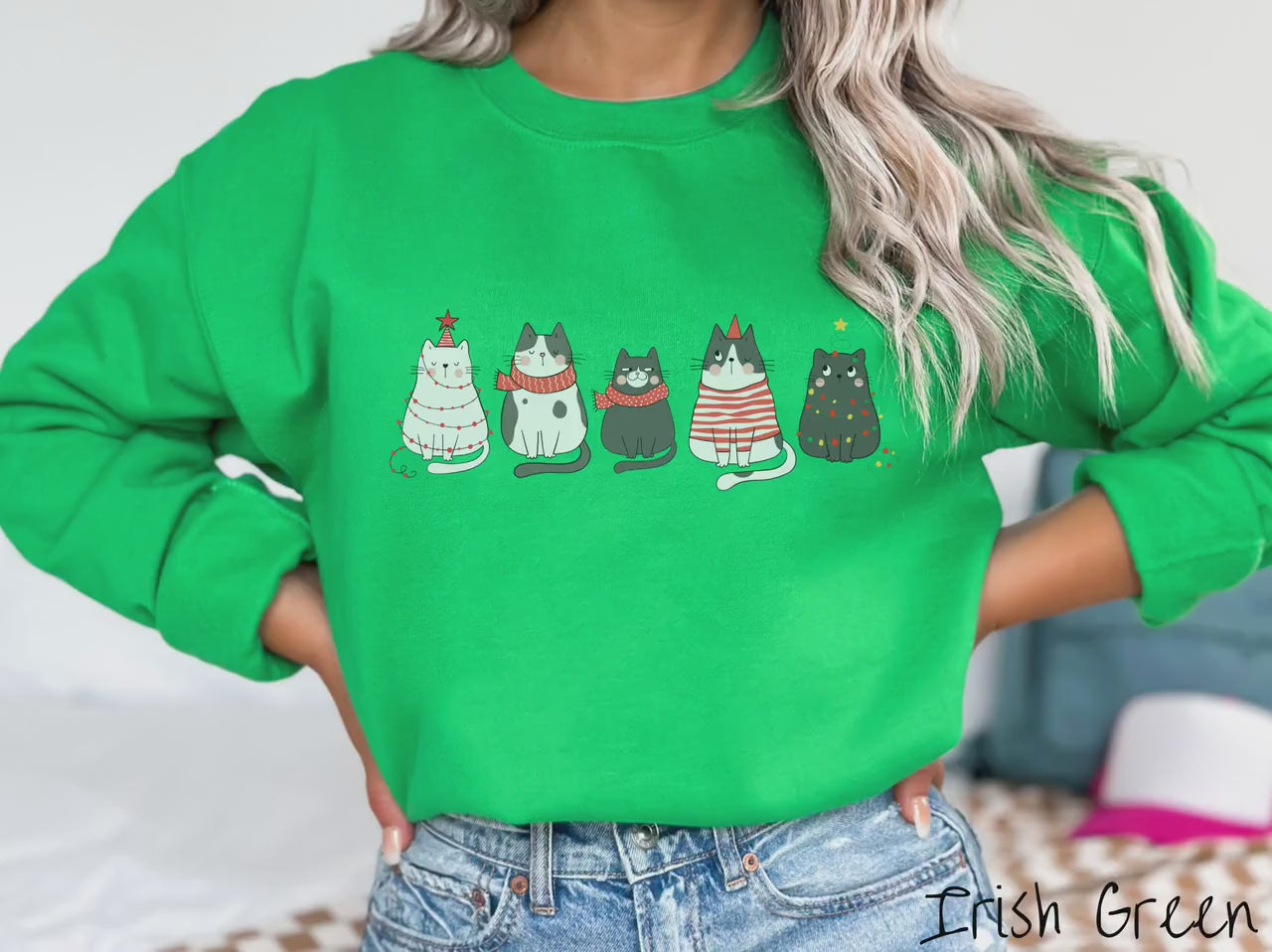 Cat Christmas Sweatshirt, Funny Festive Cats, Cat Lover Gift, Cat Gift, Holiday Cats, Cat Owner Gift, Christmas Lights Cats, Fat Cats