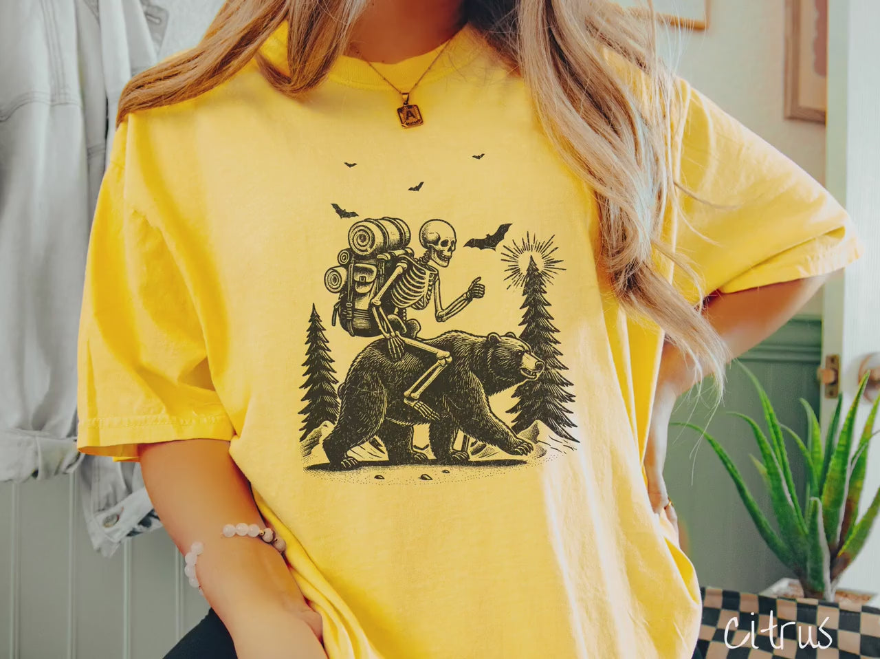 The Backpacking, Bear-Riding Skeleton Comfort Colors Shirt, Gift This Spooky Camper Tee-Shirt to the Fearless Outdoorsman in Your Life!