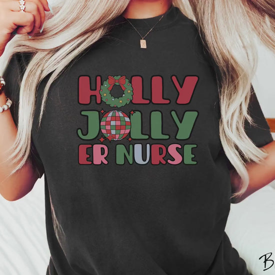 The Holly Jolly ER Nurse Comfort Colors Shirt, Gift This Holiday Nursing Tee-shirt to an Emergency Room Nurse This Christmas!