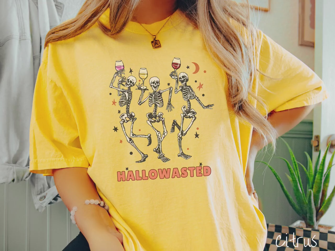 The Hallowasted Drinking Friends Comfort Colors Shirt, Gift This Dancing Skeletons Tee to Your Wine Loving Friends This Halloween!