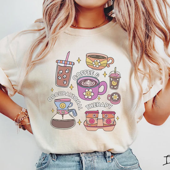 The Coffee and Occupational Therapy Comfort Colors Shirt, Gift This Tee to the Caffeine Loving Occupational Therapy Graduate in Your Life!