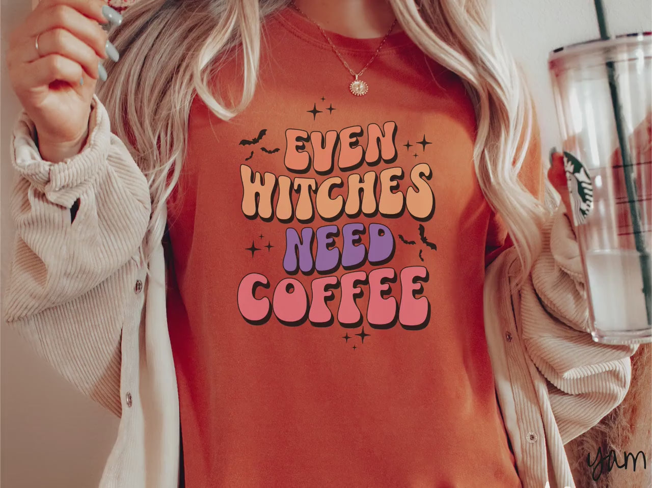 The Even Witches Need Coffee Comfort Colors Shirt, Gift This Halloween Coffee Ghostly Tee to Your Caffeinated Friends!