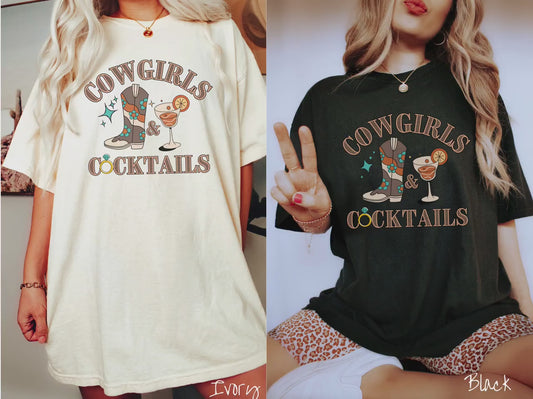The Western Cowgirls and Cocktails Comfort Colors Shirt, Gift These Rodeo Bach Party Group Tees to your Bridesmaids!