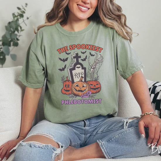 The Spookiest Phlebotomist Comfort Colors Shirt, Gift This Ghostly Blood Taker Tee to the Nurse in Your Life This Halloween!