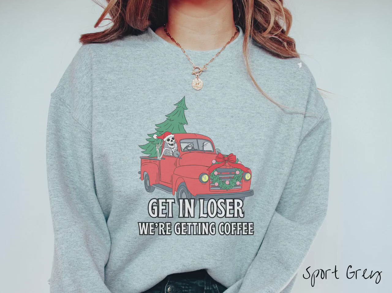 Skeleton Driving Christmas Truck Sweatshirt, Festive Skeleton, Skeleton In Santa Hat, Vintage Christmas Shirt, Tree on Car Shirt