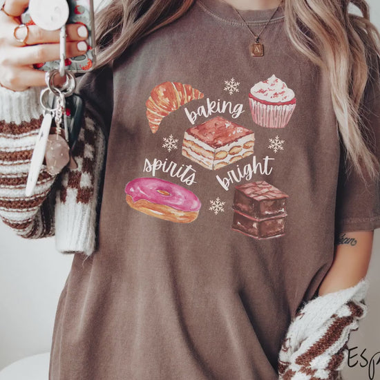 The Baking Spirits Bright Comfort Colors Shirt, Gift This Holiday Treats Tee-shirt to the Sweet Tooth of the Family This Christmas!