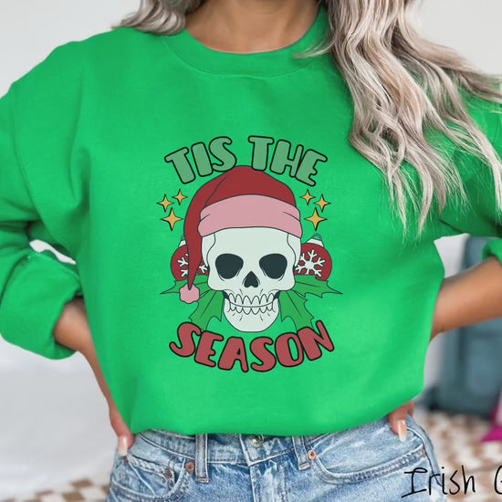 Tis The Season Skeleton Christmas Sweatshirt, Merry Skeleton Shirt, Skeletons in Santa Hats, Creepy Holiday, Cozy Sweater, Creepy Gift