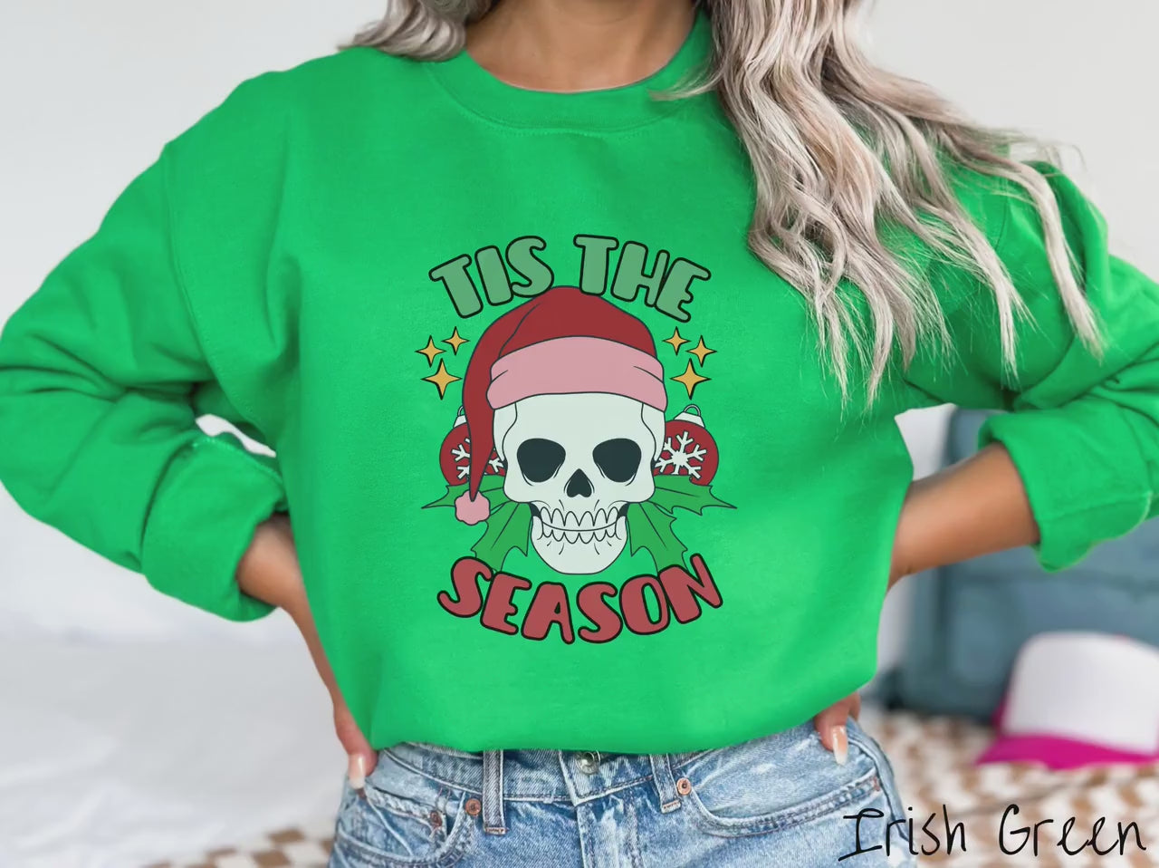 Tis The Season Skeleton Christmas Sweatshirt, Merry Skeleton Shirt, Skeletons in Santa Hats, Creepy Holiday, Cozy Sweater, Creepy Gift